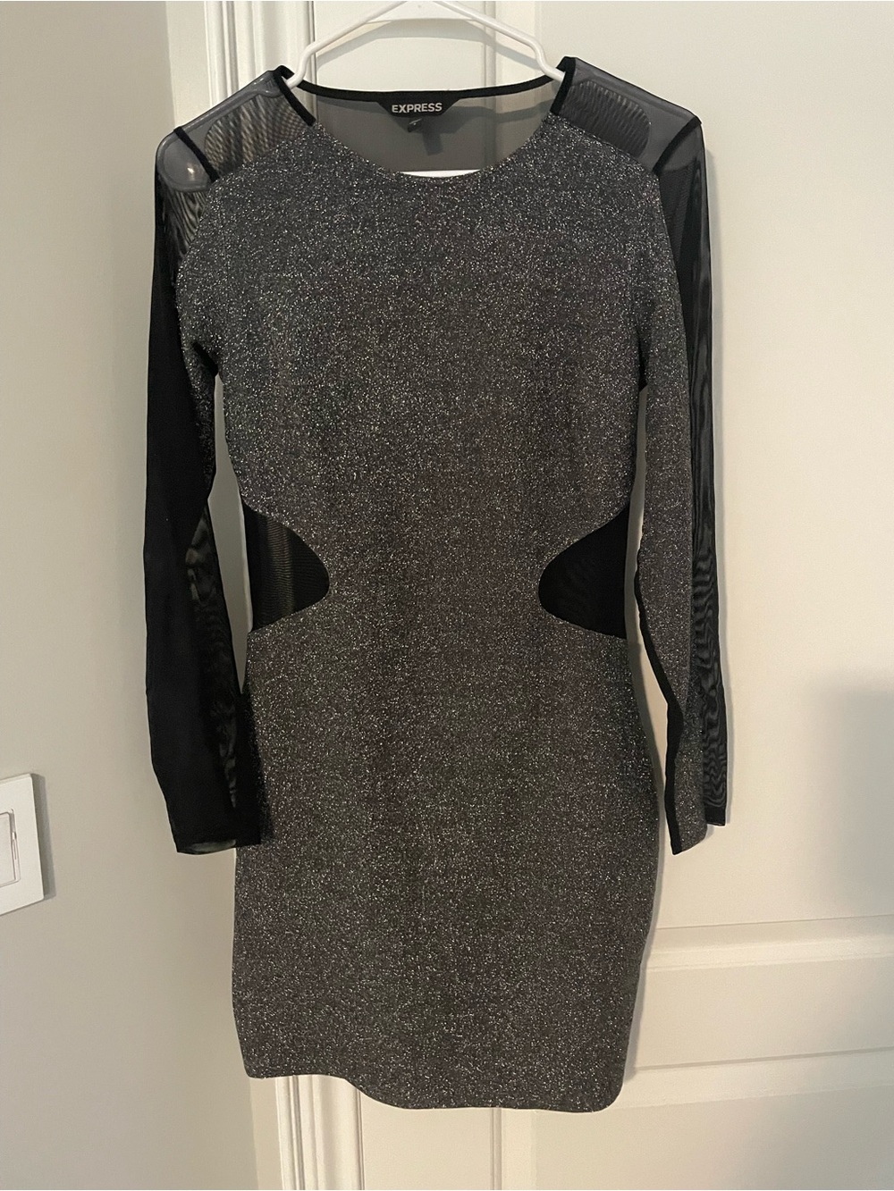 Express Black & Silver Long-Sleeve Mesh Panel Dress